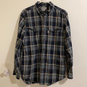 Men's Carhartt Blue‎ Plaid M Longsleeve Double Breasted Shirt Button Relaxed Fit